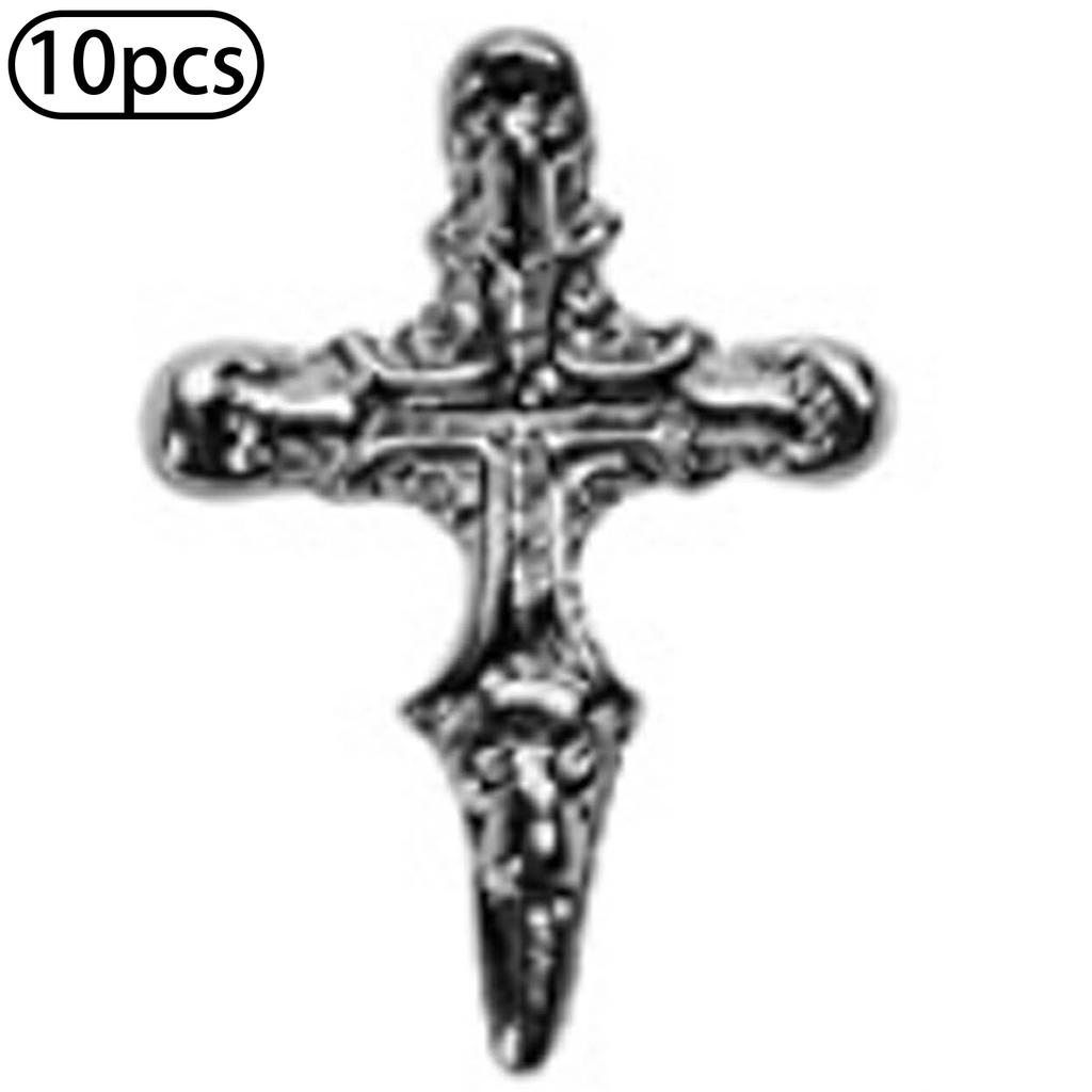 10Pcs Halloween Nail Charms Decorations 3D Metal Alloy Skull Cross Vintage Punk Style Nail Art Charms for DIY Manicure Nail Design Art Supplies