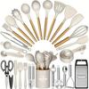 Chef Silicone Kitchen Utensil Set, 34PCS Heat Resistant Kitchen Gadgets and Tools With Grater, Wood Handles for Nonstick Cookware