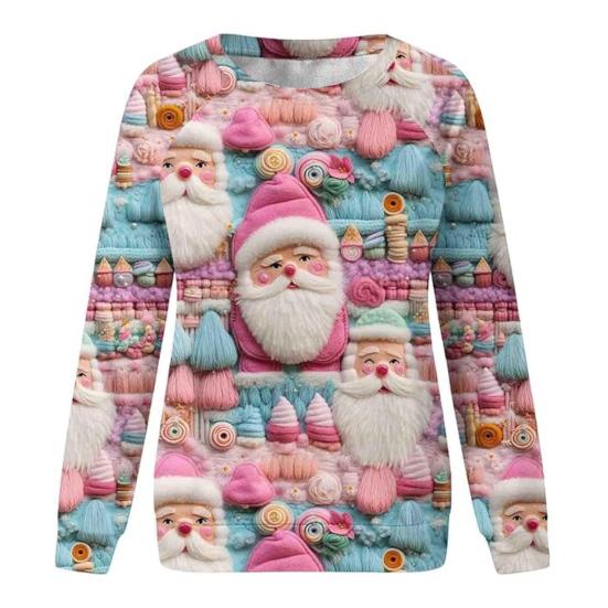 Christmas Sweatshirt Women 3D Xmas Tree House Print Crew Neck Long Sleeve Tops Lightweight Holiday Pullover Tops
