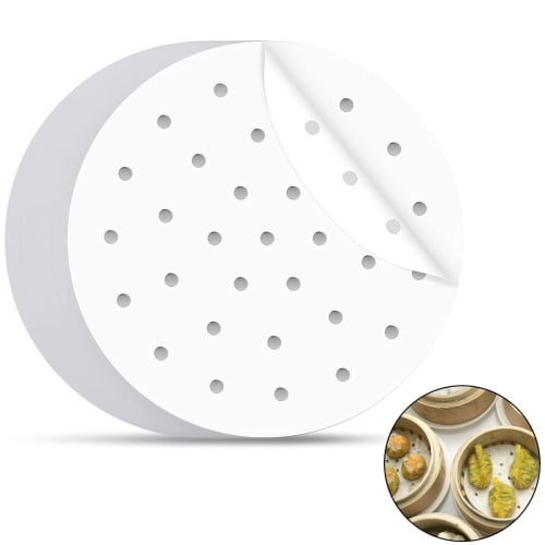Fantasyon Steamer Sheets, Pack of 100, 18cm Diameter, for Chinese Steamers, Desserts, Dim Sum, and Steamers, Perforated Round Disposable Parchment Pap