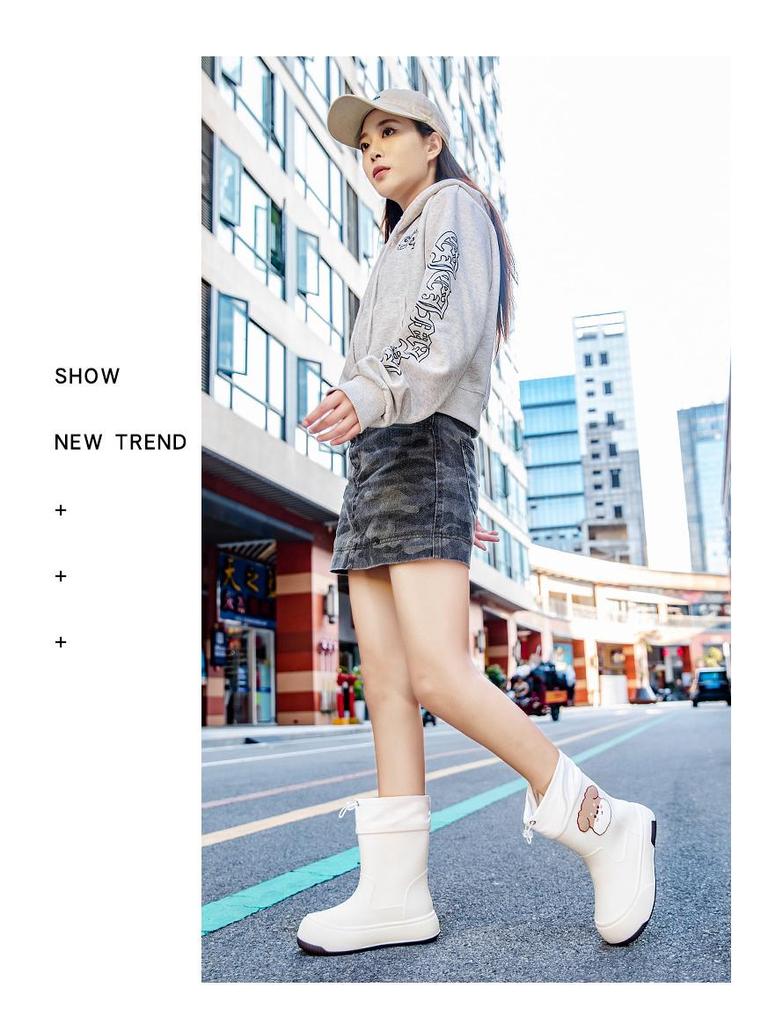 Женские водонепроницаемые резиновые сапоги до середины икры, нескользящая резиновая подошва с хлопковой подкладкой для использования на улице и на кухне.