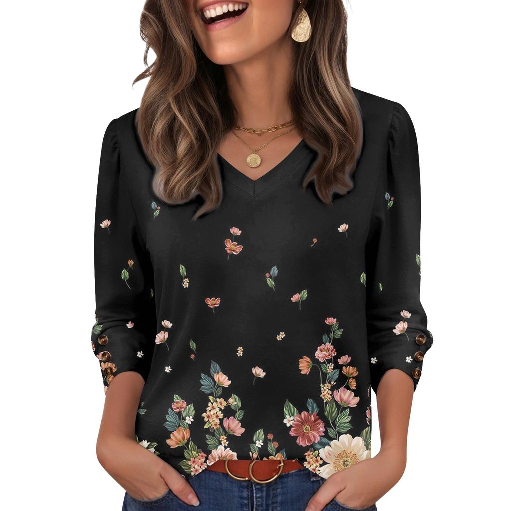 Women's Fashion, Casual And Retro V-neck Top