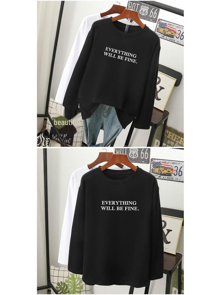 Женская свободная футболка с длинными рукавами из чистого хлопка — новинка сезона весна/осень 2024 г., утягивающий дизайн, закрывающий живот