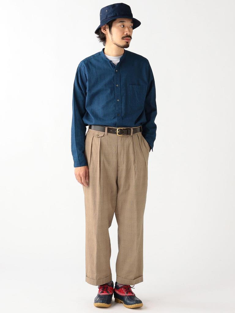 Beams Plus Индиго Шамбре Рубашка Классического Кроя с Воротником-стойкой Размер L Мужская, Посадка, (38110442139)