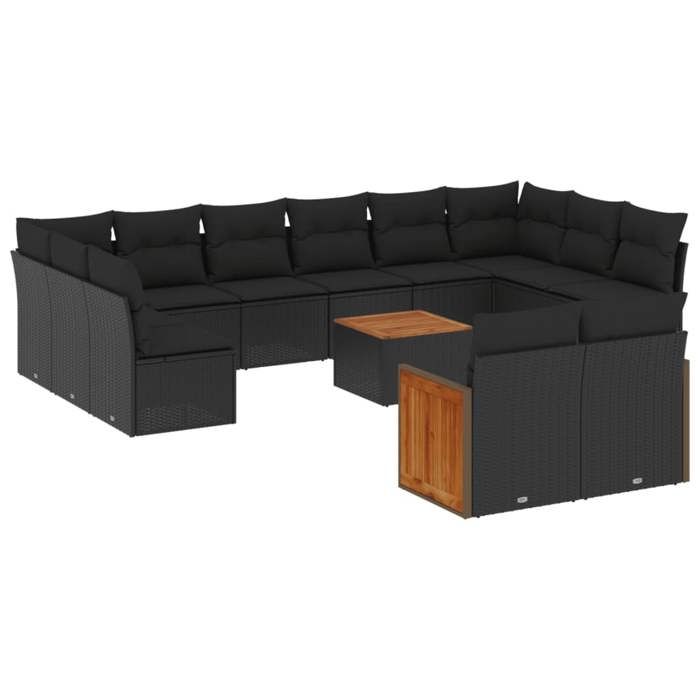 VidaXL Salon de Jardin avec Coussins 13 pcs, Canapés de Terrasse, Ensemble de Meubles de Patio, Mobilier d'Extérieur, Noir 3228127