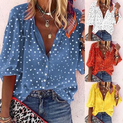 Женская рубашка с длинным рукавом и отложным воротником с принтом «Горошек» и «Снежинка»