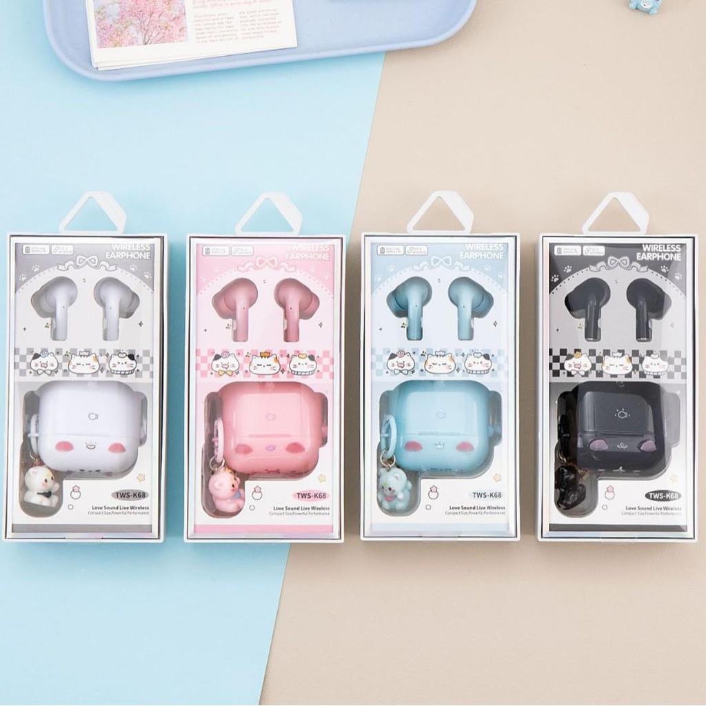 Новые True Wireless Bluetooth 5.4 наушники TWS-K68 с зарядным кейсом в виде мультяшного животного