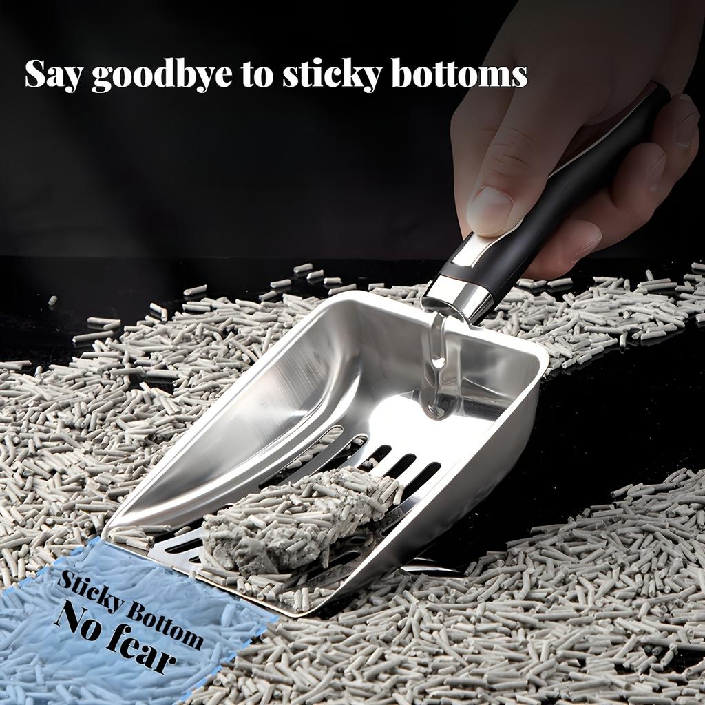 Совок для кошачьего туалета из нержавеющей стали - Предотвращение просыпания песка, Прочная и легко моющаяся металлическая лопатка для кошачьих экскрементов, Гигиеничный инструмент для уборки отходов домашних животных
