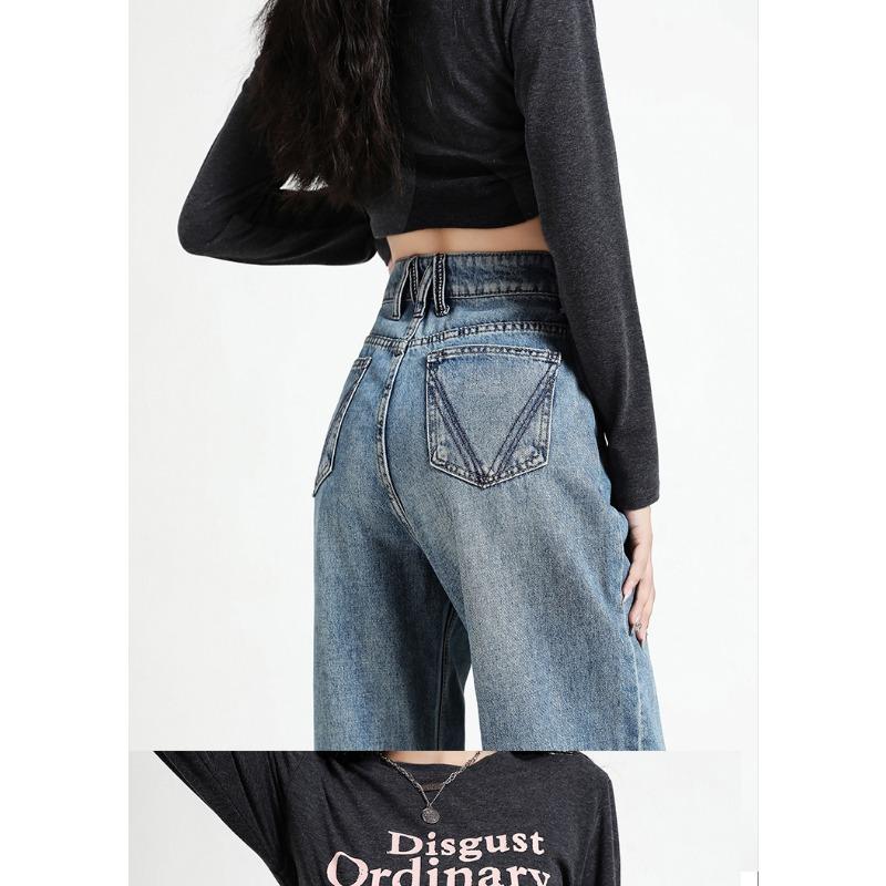 Женские весенние новые тонкие свободные брюки-пэчворк прямого покроя из денима с широкими штанинами