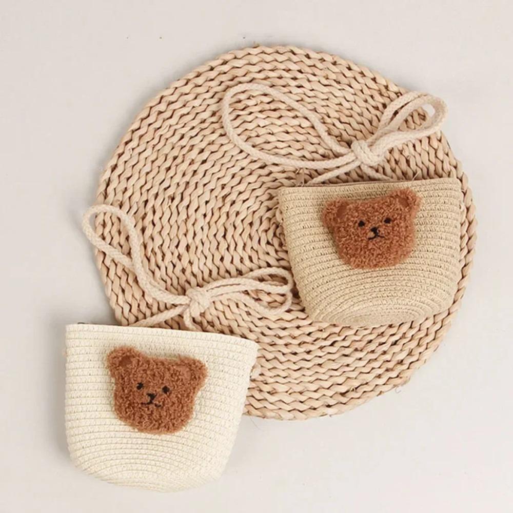 Handmade Shoulder Bag Straw Woven Wallet Cute Coin Purse Kids