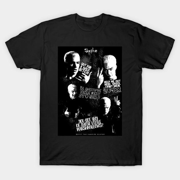 Men Black Print T-shirt Buffy The Vampire Slayer Spike Poster No-Cut Transfer Paper Print Cotton Tshirt