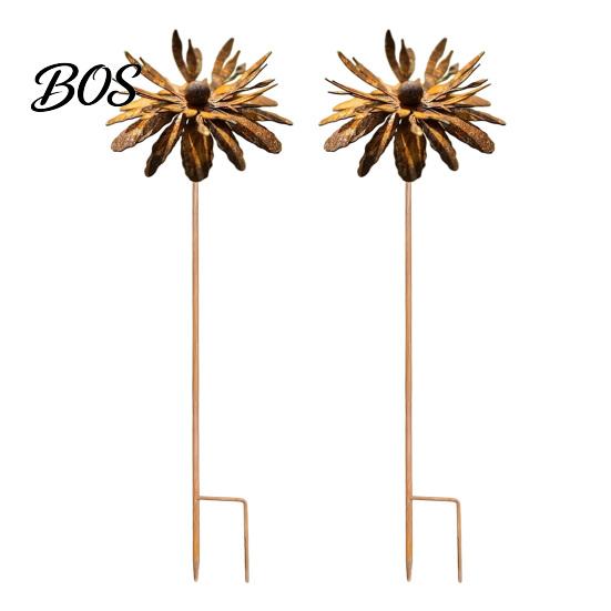 Powder Coated Garden Stake Vintage Rusty Cornflower Ground Stake, 24 Inch Metal Artistic Wire Art Outdoor Decor, Rustic Sculptures for Lawns