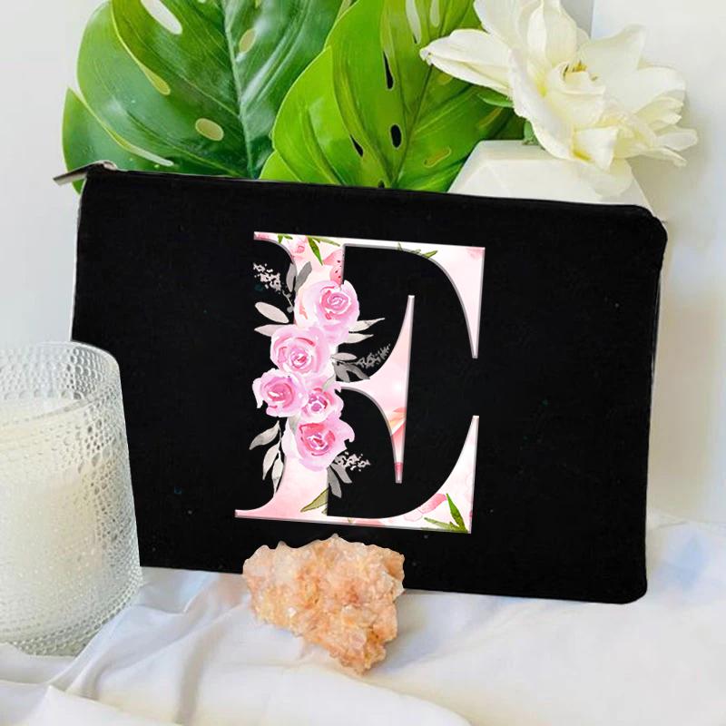 Women Bag Makeup Bag Bridesmaid Makeup Bags Floral Alphabet Print Linen Zipper Pouch Travel Organizer Case Mujer Bolsas Cosmetic