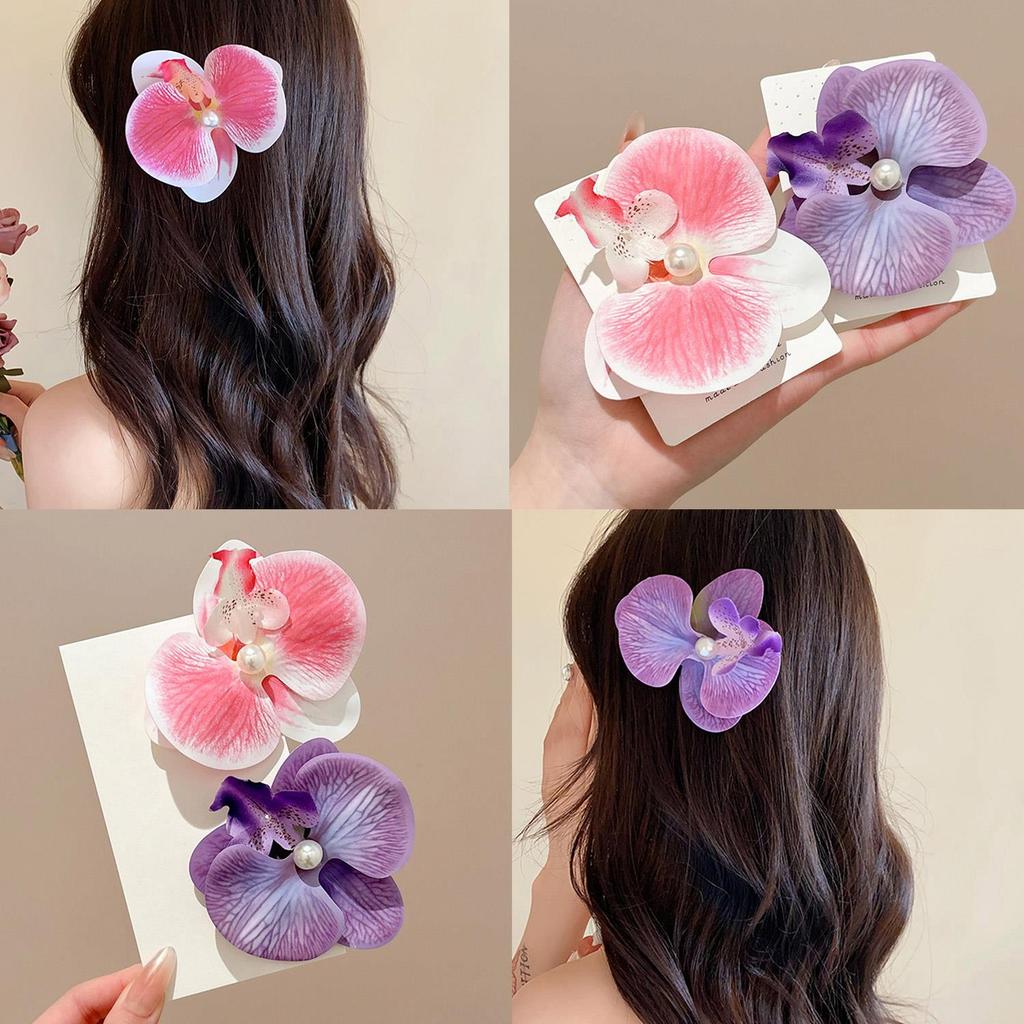 Phalaenopsis Pearl Duckbill Clip Women Hair Clip Butterfly Orchid Hairpin Seaside Vacation Flower Barrettes Hair Accessories