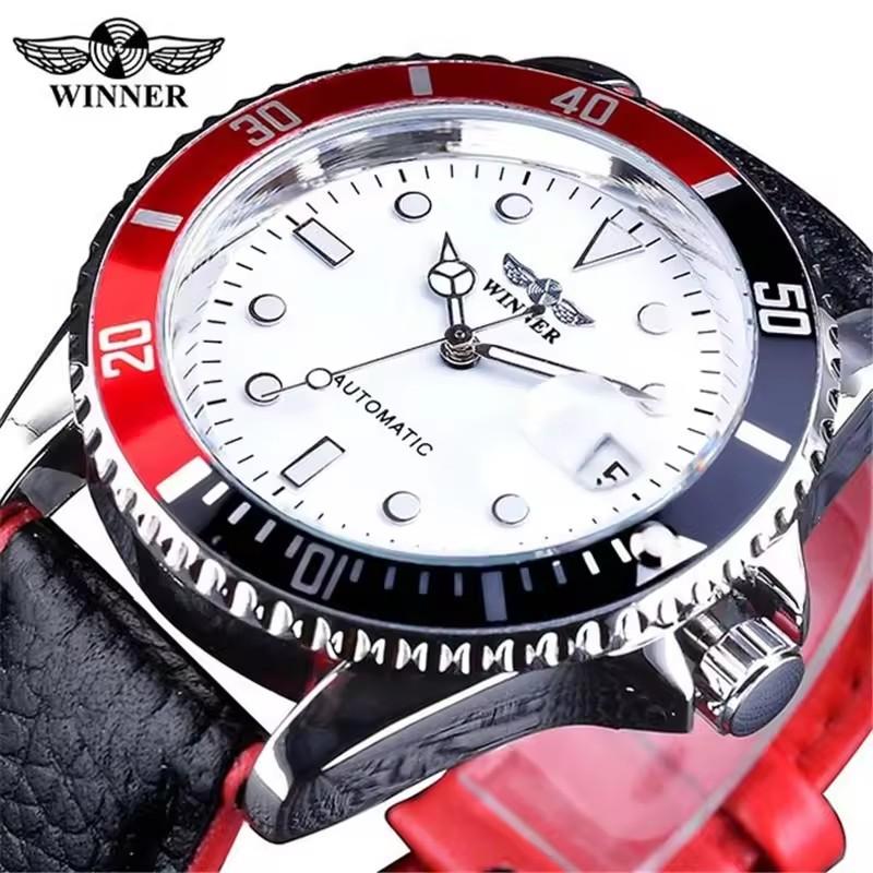 WINNER 002 Men's Automatic Mechanical Watch Luxury Calendar Night Light Business Black White Classic Men's Clock reloj hombre