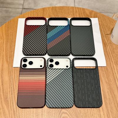 Для iPhone 17 Кевларовый Карбоновый Паяный Узор для Чехла для Телефона Apple 16 Promax Встроенное Магнитное Притяжение 15 Полный Комплект Жесткий