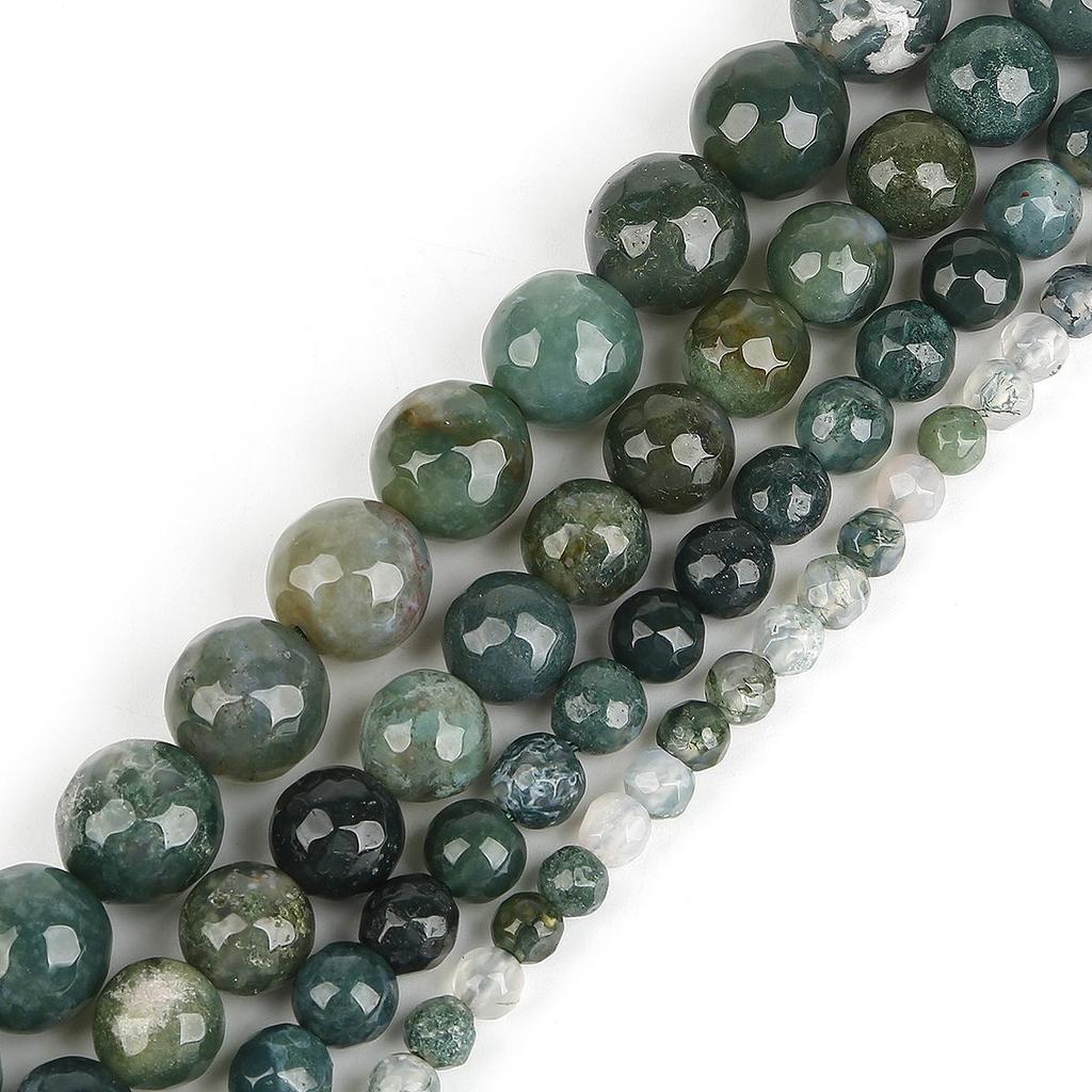 Натуральный мох, трава, агат, камень, граненые круглые бусины для изготовления ювелирных изделий, браслет, сделай сам, нитка для рукоделия, 15 дюймов