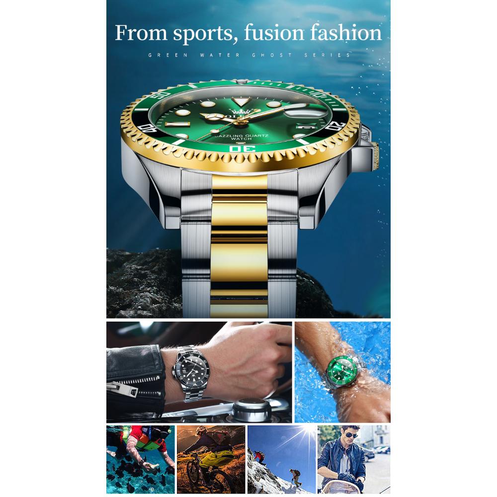 OLEVS Мужские часы Женские часы Зеленая вода Призрак Кварцевые часы Водонепроницаемые часы для пар