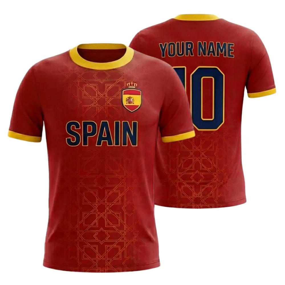 Spain Red Soccer Jersey Custom Personalized Name Number Quick Dry Sport T Shirt Football Match Training Uniform For Men Women