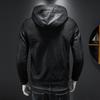 Mens Black PU Leather Hooded Jacket Slim Fit Casual Biker Style Winter Outerwear