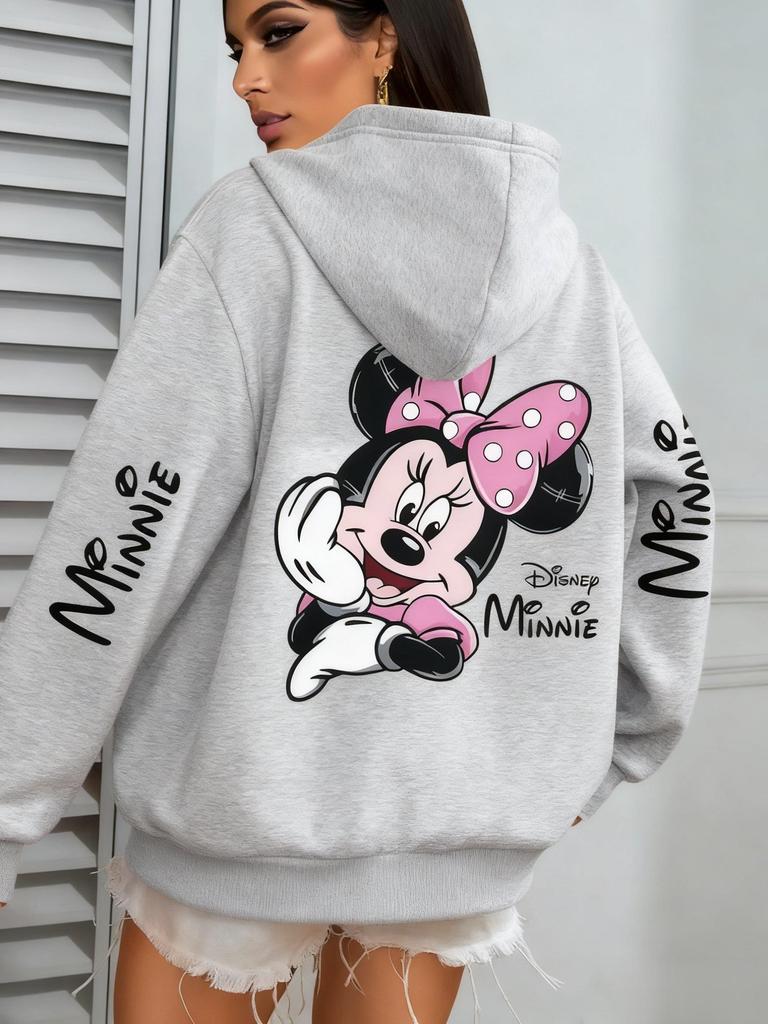 Disney Minnie Women Men Hoodie Cute Cartoon Print Oversized Loose Streetwear Autumn Winter Fashion Casual Pullover Sweatshirt