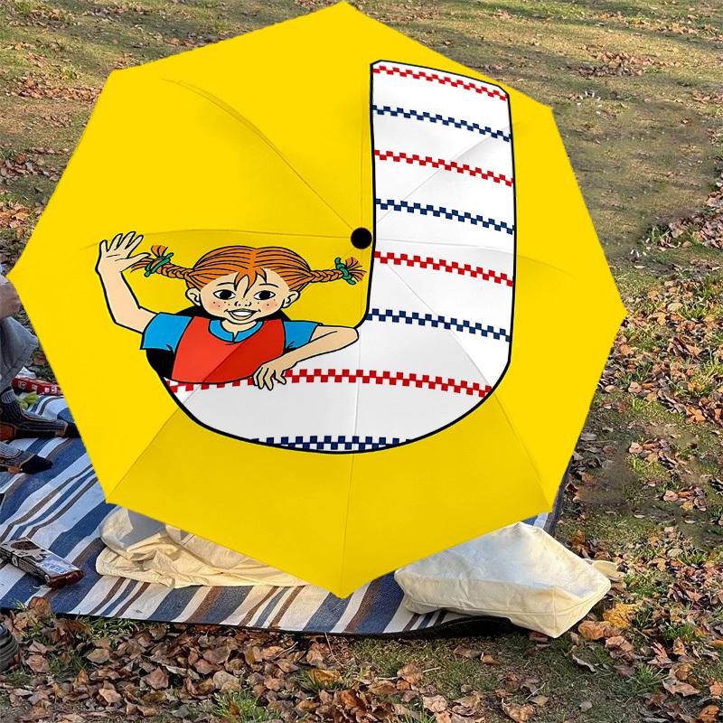 1PC Pippi Longstocking Umbrella-8-Rib Reinforced, Automatic Open, Lightweight & Durable, Cute Fashion Accessory for Outdoor-W9299