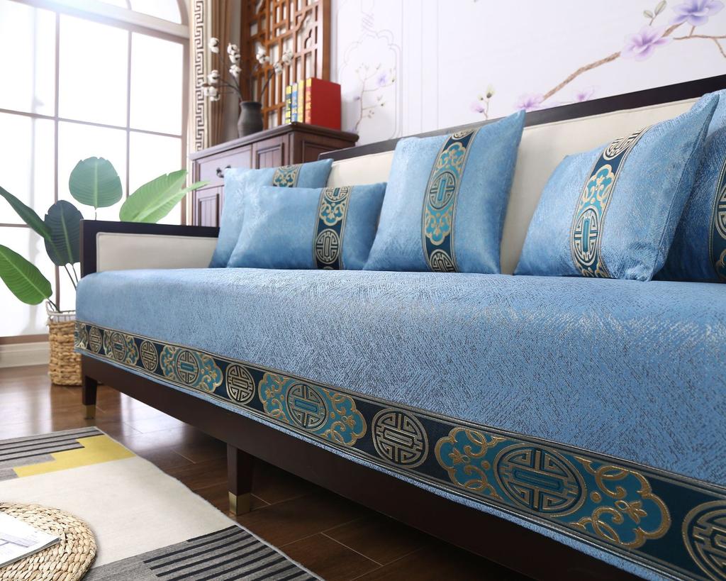 Chinese Non-slip Sofa Cover Beige Edging Cover Towel Leather Sofa Cushion Modern Simple 4 Season Universal Home Protection Cover