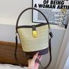 Vintage Fashion Woven Lock Handbag Women'S Versatile Shoulder Crossbody Bag Bucket Bag Women