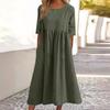 Spring Round Neck 5-point Sleeve Oversized Casual Loose Long Style Solid Color Cotton Linen Dress for Women