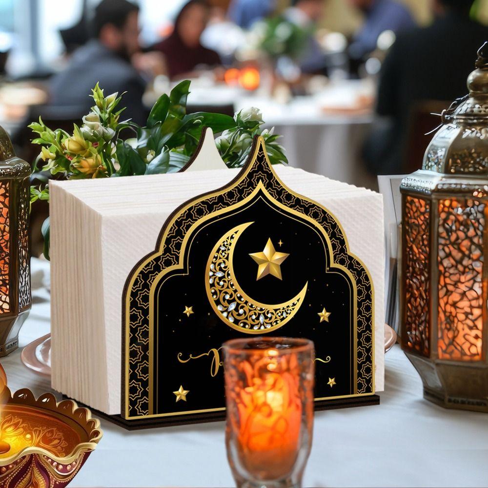 Деревянная коробка для салфеток Eid Mubarak Противоскользящий Декоративный Держатель для салфеток Рамадан Большая вместимость Держатель для бумажных полотенец Настольный декор
