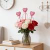 10pcs Valentine's Day Glitter Heart Decor Picks Red Pink Ribbon Ornaments Wedding Party Flower Arrangement Table Decor