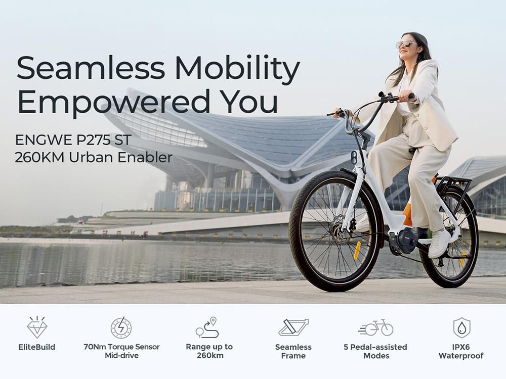 Городской электрический велосипед ENGWE P275 ST, бесщеточный двигатель со средним приводом и датчиком крутящего момента мощностью 250 Вт, аккумулятор 36 В, 19,2 Ач, максимальный запас хода 260 км