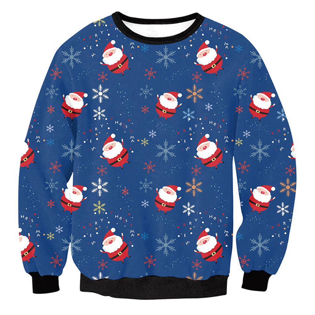 Loose Round Neck Sweatshirt Top Santa Claus Printed Long Sleeve Pullover