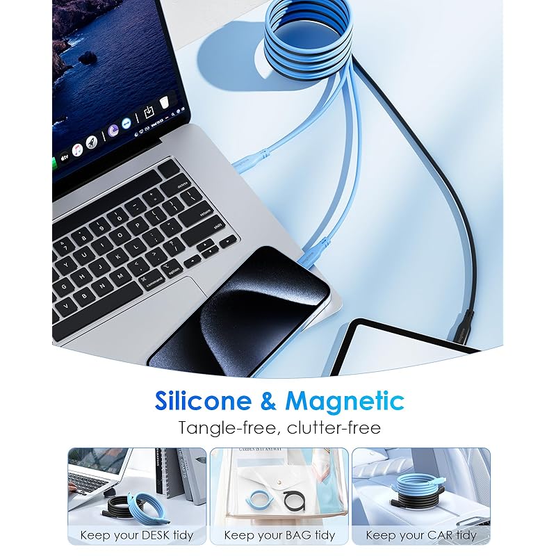 Magtame type c cable silicon material Magnetic attraction prevents tangling type-c cable PD60W fast charging ctoc cable 480Mbps data transfer