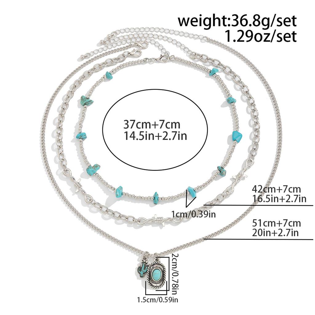 Набор из 3 богемных бирюзовых чокеров с подвеской в виде кактуса, портативных для женщин, ищущих западный стиль для повседневной носки