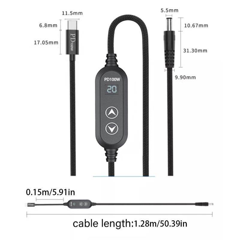 USB C Power Cord with 28 Adapters 100W Highest Efficiency Variable Power Supply DC5.5 Type C Charging Cable 120cm