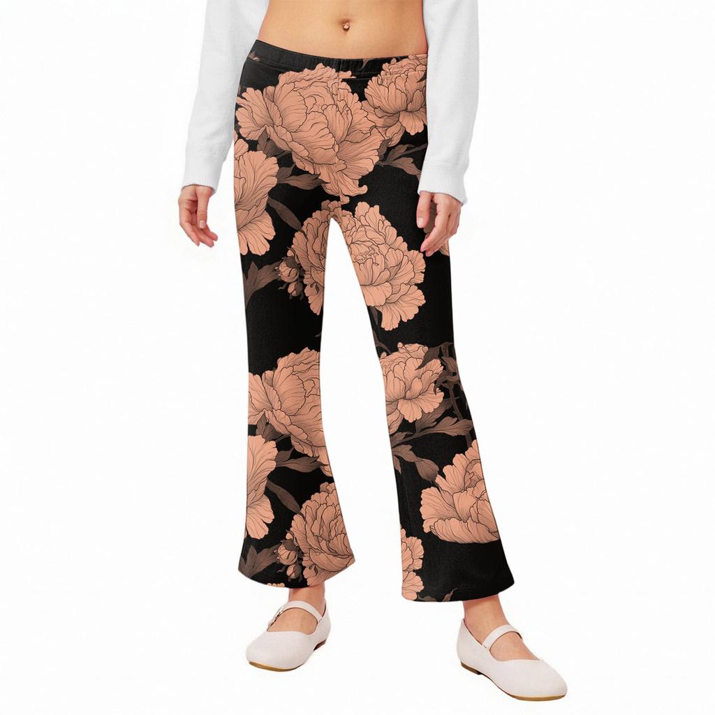 Girls' Flared Leggings - Printed Bell Bottom Pants