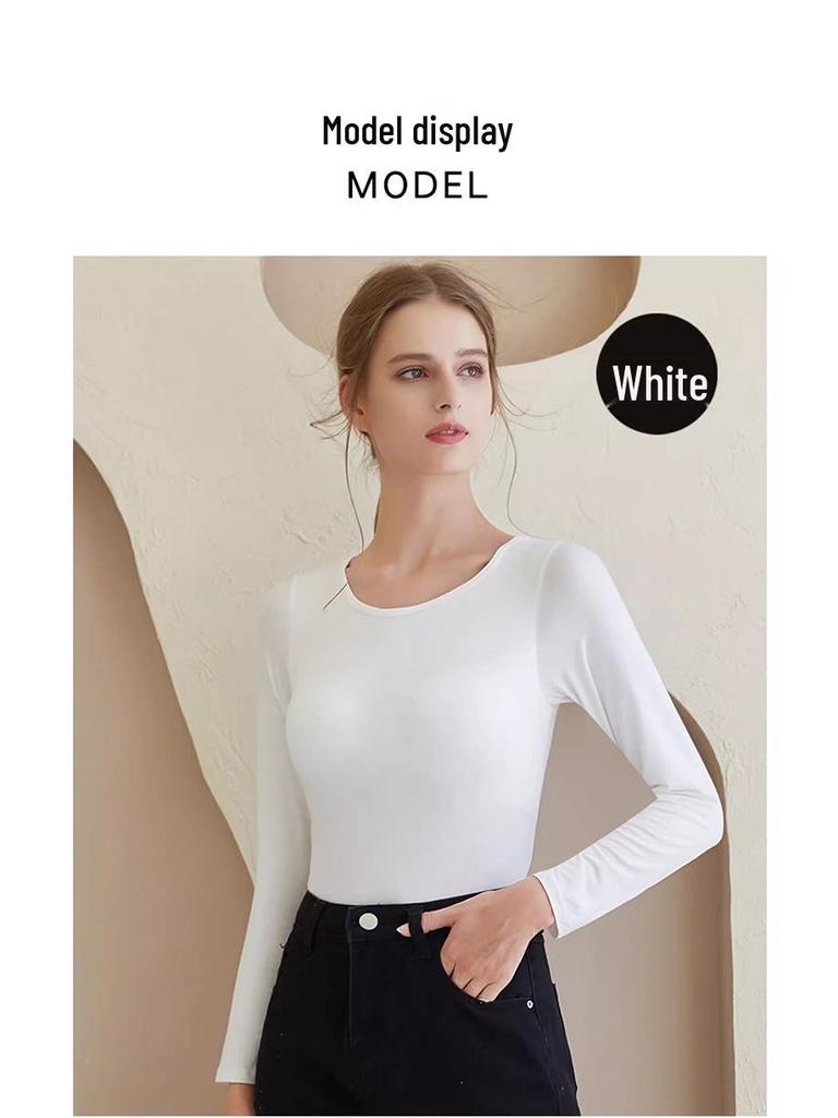 Модальная женская базовая рубашка с длинным рукавом и нагрудными вкладышами, без косточек, с интегрированной чашкой, осенне-зимняя верхняя одежда и одежда для сна