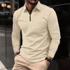 New European and American Men's Collar Fashion Solid Color Waffle Long Sleeved Men's T-shirt POLO