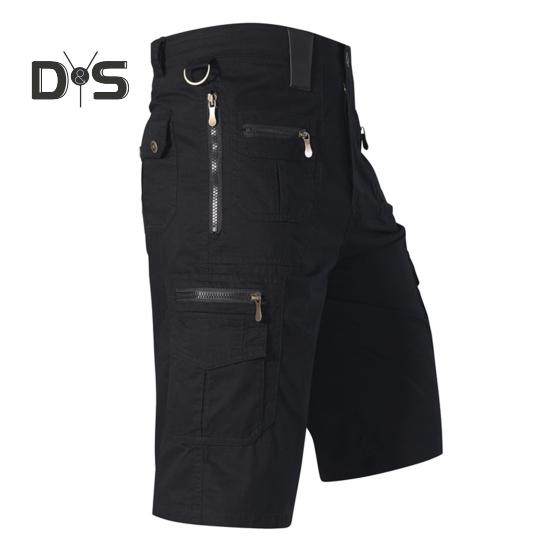 Men Cropped Pants with Multi-Pockets Design Mid-rise Button Zipper Fly Straight Leg Solid Color Cargo Shorts
