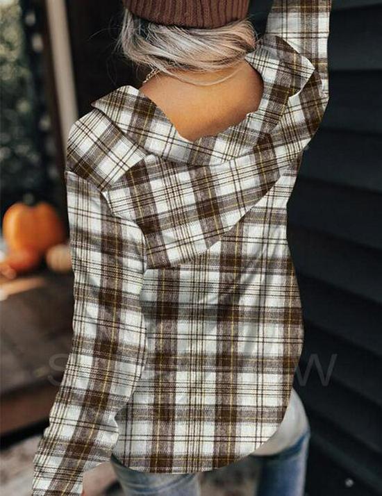 Женская клетчатая повседневная рубашка с длинным рукавом - Осенне-весенний бестселлер