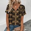 Модная популярная женская футболка с цветочным узором, элегантная женская футболка с V-образным вырезом, женская футболка с коротким рукавом в стиле ретро для отдыха