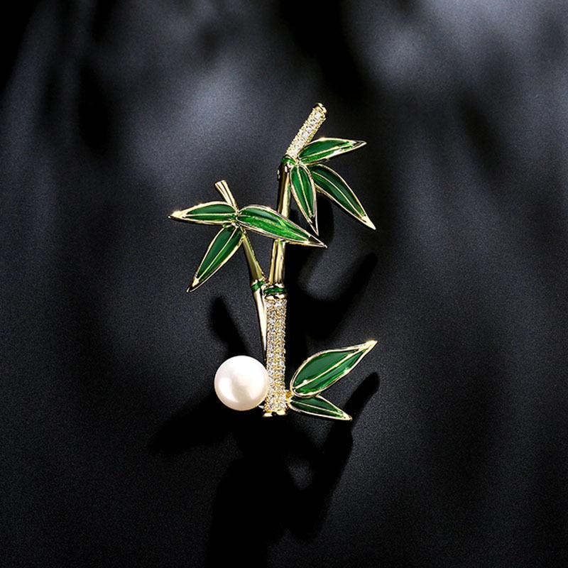 High-end Chinese-style Bamboo Brooch, Feminine Charm Rising Steadily, Fashionable and Sophisticated Pearl Brooch