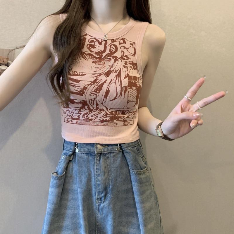 Women's Summer Vest, Fashionable Daily Summer T-shirt, Outdoor Clothing, Retro Women's Clothing, Slim Fit Women's Top