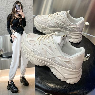 Xiaoxiangfeng dad shoes женская весна 2025 новые универсальные туфли в гонконгском стиле с круглым носком на платформе белые спортивные туфли