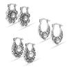 S925 Sterling Silver Jewelry Small Set of 3 Pair Antique Filigree Hoop Earrings for Women Teen