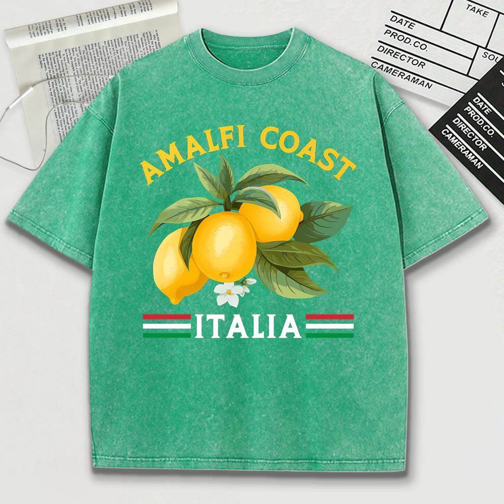 Amalfi Coast Italia Design Snow Wash T-Shirt Mens Summer Comfortable Short Sleeve Loose Unisex Cotton Tops Trendy Top