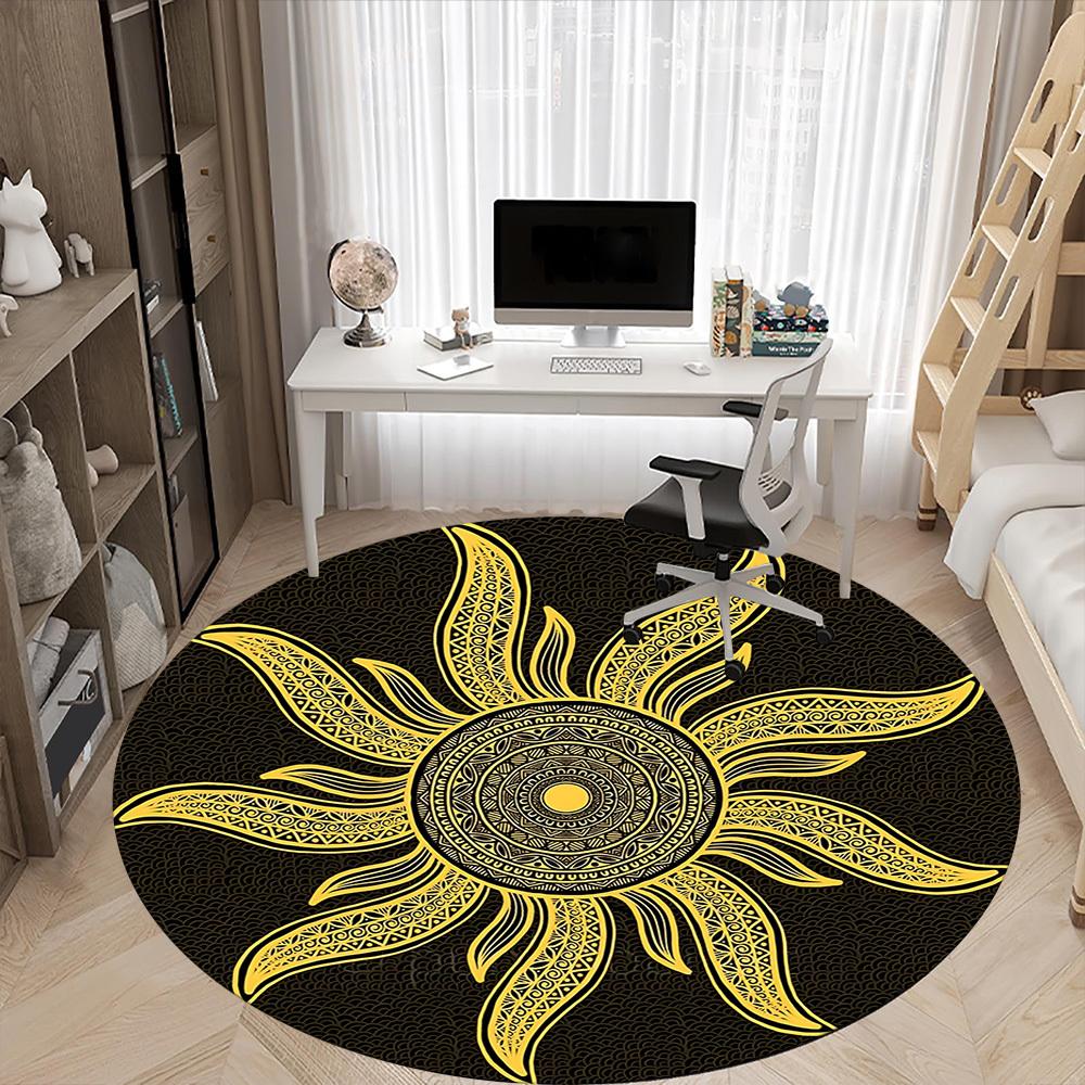 1pc Golden Sun Mandala Chair Carpet for Office, Soft Flannel Throw Mat, Perfect for Office,Holiday Party Decoration Choice yy251113059