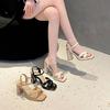 High-heeled sandals women's 2025 autumn new women's shoes retro waterproof table thick heel versatile open toe word with sandals women