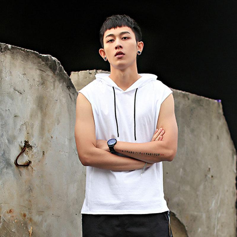 IELGY Жилет Мужская модная футболка без рукавов Хлопковая уличная однотонная спортивная жилетка для фитнеса с капюшоном Нижняя рубашка